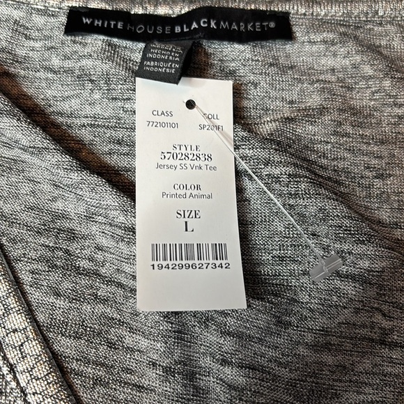 WHITE HOUSE BLACK MARKET Silver Metallic V-Neck Blouse Size Large - Picture 6 of 7